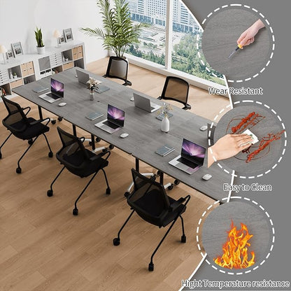 Conference Room Table with Flip-Top Design for Dynamic Meetings, Business Table Computer Desk with Heavy-Duty Frame,Foldable Seminar Meeting Tables for Home Office (6, B, 55.1IN)