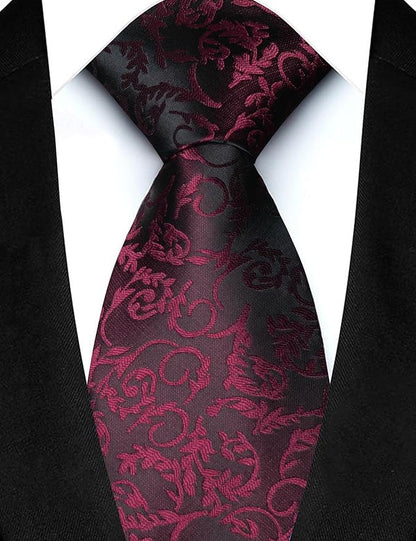 JEMYGINS Mens Floral Tie and Lapel Pin Necktie Pocket Square and Tie Clip with Sets for Business Casual 4PCS