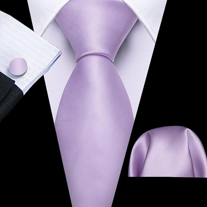 Barry.Wang Tie Sets for Men Silk Solid Necktie Stain Ties Handkerchief Pocket Square Cufflinks Wedding Business Dyed