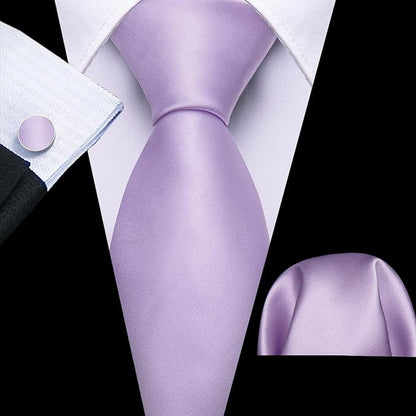 Barry.Wang Tie Sets for Men Silk Solid Necktie Stain Ties Handkerchief Pocket Square Cufflinks Wedding Business Dyed