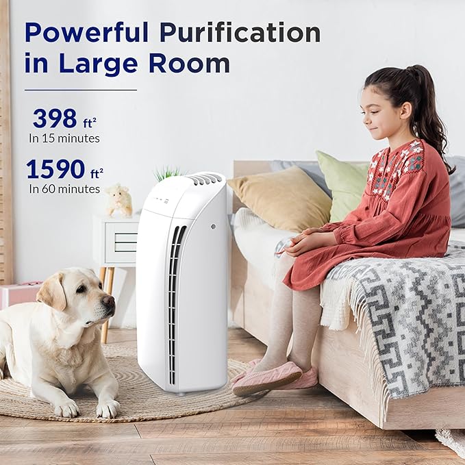 Membrane Solutions MSA3 Air Purifier for Home, Room Up to 1590 sq ft. H13 True HEPA Filter Air Purifier for Bedroom 22db, 100% Ozone Free Air Cleaner for Smoke, Pet Odor Remove 99.97% Allergens, Dust