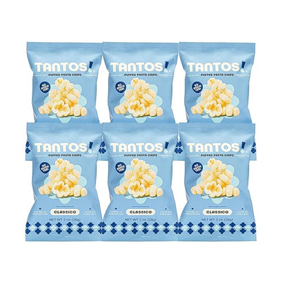 Tantos! Puffed Pasta Chips, Healthy Pasta Snack by Top Chef Joe Sasto, As Seen on Shark Tank, Plant Based, Low Calorie, Crunchy Chips, Variety Pack, Marinara, Pesto, Cacio e Pepe, Classico, Gourmet Bold Flavors, 1 oz 6 Pack of Classico