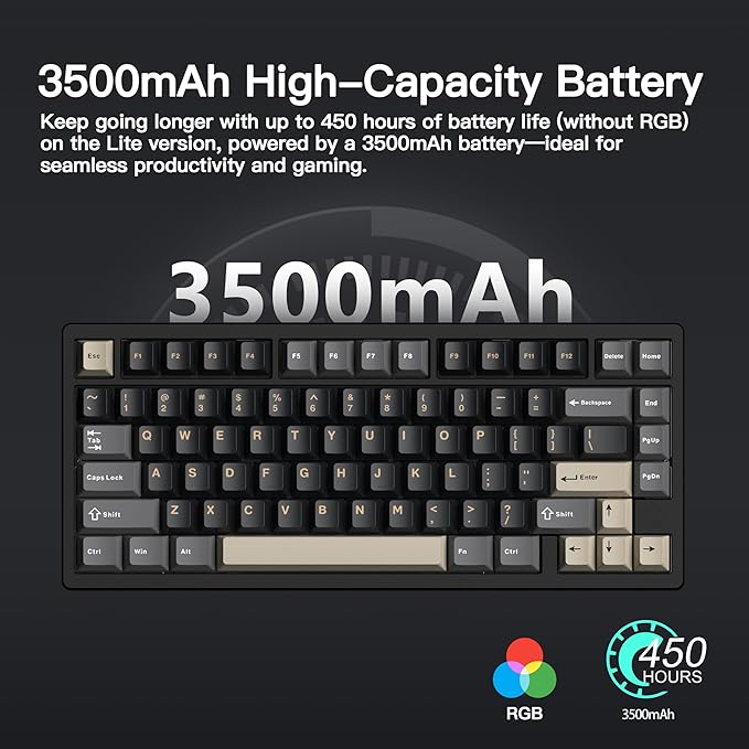 KEEBMONKEY WOBKEY Rainy 75 CNC Aluminum HMX/JWK/Cocoa Switches Triple-Mode Connectivity Mechanical Keyboard with Superior Acoustics, RGB/PP/Gradient Glass/3500mAh/Violet Switch (Standard - Black)