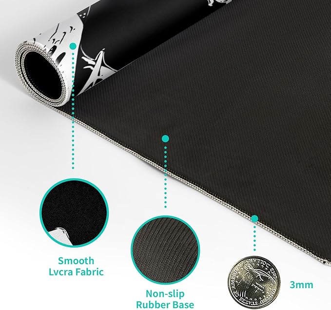 Japanese Sea Wave Large Mouse Pad, Abstract Black Gaming Mousepad, Extended Kanagawa Mat Desk Pad, 3mm Thick Long Non-Slip Rubber Base Mice Pad for Office and Home, 27.6x11.8 Inch