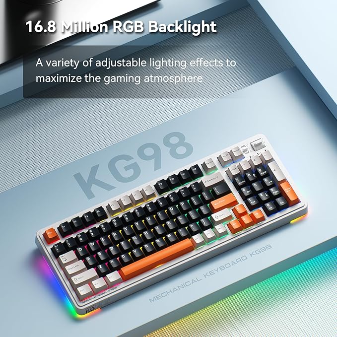 Machenike KG98 Mechanical Keyboard,Hot Swappable Custom Gaming Keyboard,Pre-lubed Linear Switches,RGB Sidelit,Tri-Mode 98 Keys Compact Layout for Gaming/Typing/Win/Mac/PC