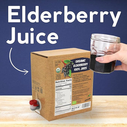 Organic Elderberry Juice Box 101.4 Fl Oz | Pure Fruit Juice, Not From Concentrate | Organic, Vegan, Non-GMO | No Added Sugar, Easy-Pour Tap Packaging