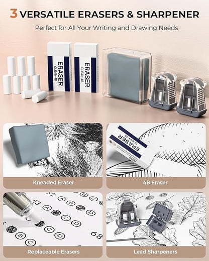 30PCS Mechanical Pencil Set with Leather Bag, Drawing Pencils 0.5, 0.7, 0.9MM & 3PCS 2MM Sketching Pencil with 464PCS Leads (6B 4B 2B HB 2H 4H Color) for Artist Drafting Drawing Writing