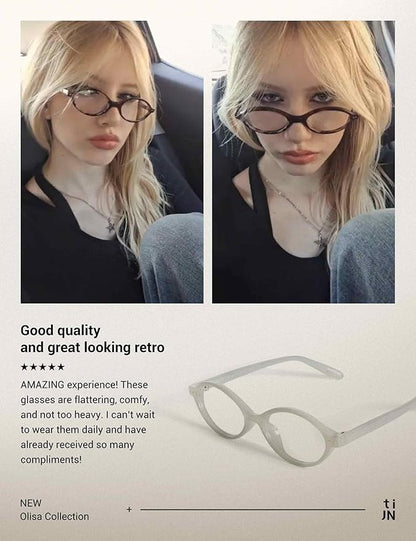 TIJN Olisa Blue Light Blocking Glasses for Women Men,Oval Glasses Frame Bluelight Glasses for Gaming/Computer/Screen