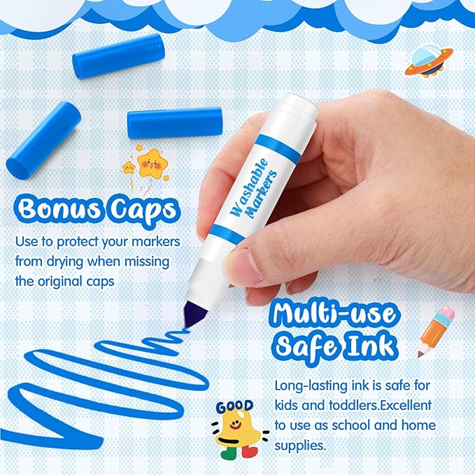 Janlaugh 30 Pcs Mini Washable Markers Bulk Broad Line Conical Tip Washable Mark Pen Set Short Coloring Paint Pen for Art Projects Teacher Party Favors Classroom(Blue)