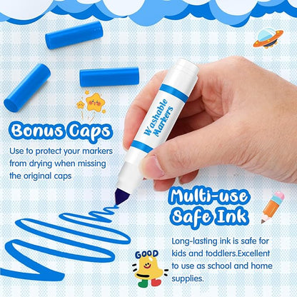 Janlaugh 30 Pcs Mini Washable Markers Bulk Broad Line Conical Tip Washable Mark Pen Set Short Coloring Paint Pen for Art Projects Teacher Party Favors Classroom(Blue)