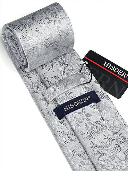 HISDERN Men Floral Ties Woven Classic 3.4" Necktie Set Formal Tie Pocket Square for Wedding with Handkerchief Gift Box