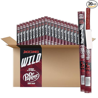 Jack Link's WILD Snack Sticks – Dr Pepper Inspired Flavor, 5g Protein, Keto-Friendly, 1oz x 20 Pack