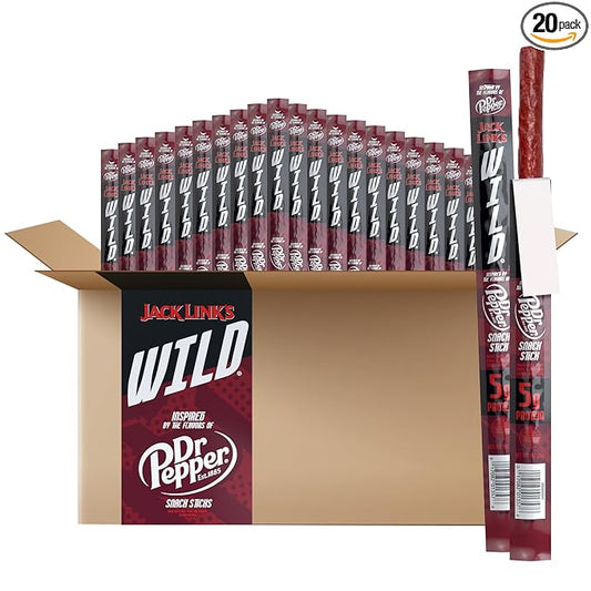 Jack Link's WILD Snack Sticks – Dr Pepper Inspired Flavor, 5g Protein, Keto-Friendly, 1oz x 20 Pack