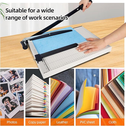 B4 Paper Cutter Paper Slicer with Safety Guard and Blade Lock Paper Trimmer Guillotine Heavy Duty Metal Base 15" Cutting Length Guillotine Paper Cutter for Office Home School(White)