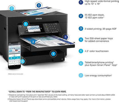 Epson Workforce Pro WF-7840 Wireless All-in-One Wide-Format Printer with Auto 2-Sided Print up to 13" x 19", 50-Page ADF, 500-sheet Paper Capacity. Full 1-Year Limited Warranty (Renewed)
