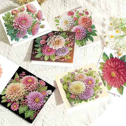 6pcs creative gift of diamond art painting birthday cards - flowers chrysanthemum, greeting card with envelope, handmade DIY painting birthday card art craft card kit postcards for family and friends