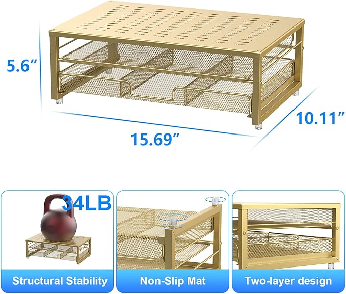 gianotter Computer Monitor Stand Riser, office organizer with Drawer, Office Organizers Storage for Classroom Office Supplies (Gold)