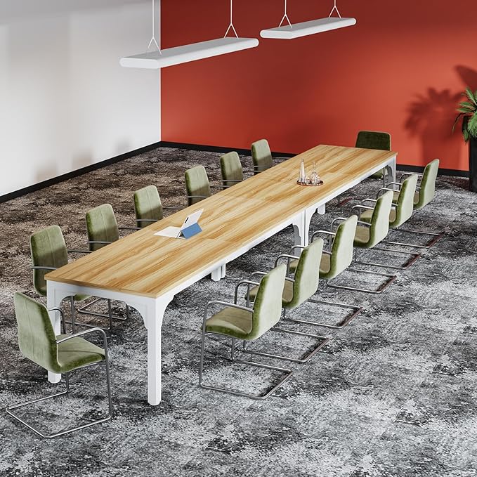 6.56 FT Conference Table Set of 3, Super Sturdy Large Rectangle Meeting Seminar Table for 18-24 Person, Long Business Tables, 3 Pcs Light Walunt