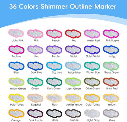 48 Colors Double Line Outline Markers, Shimmer Outline Marker Pen Set with Metallic & Glitter Effects, Self-Outline Shimmer Markers for Card Making, DIY Art, and Doodling, Perfect for Kids & Adults