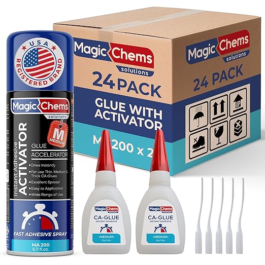 CA Glue with Activator (48 x 0.8 oz + 24 x 6.7 fl oz), Cyanoacrylate Glue and Activator, SuperGlue withActivator, CAGlue and Accelerator (24 Pack)