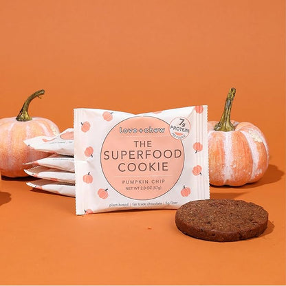 Love + Chew Tasty, Gluten Free Cookies - Pumpkin Chip 10 Count - Vegan - Healthy, Paleo, Non GMO Snacks - Individually Wrapped, Soft Baked Cookies - Made from High Protein Almonds - 2 Ounce Each