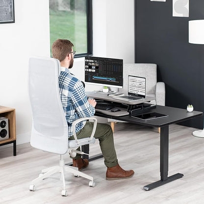 VIVO 32 inch Desk Converter, K Series, Height Adjustable Sit to Stand Riser, Dual Monitor and Laptop Workstation with Wide Keyboard Tray, Gray Top, Black Frame, DESK-V000KG