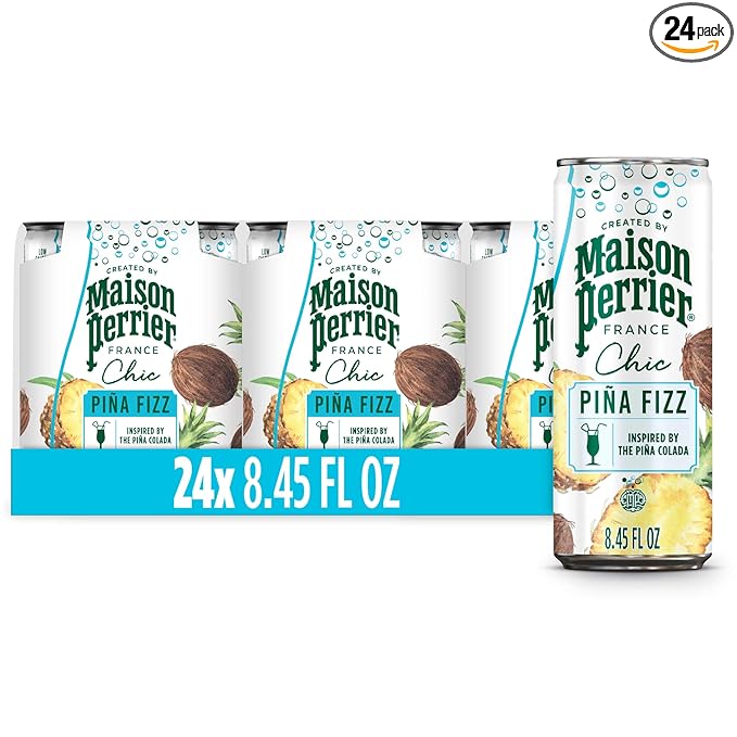 Maison Perrier Chic Pina Fizz Pineapple and Coconut Flavored Sparkling Beverage, Low Calorie, Mocktail, 24-Pack