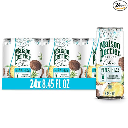 Maison Perrier Chic Pina Fizz Pineapple and Coconut Flavored Sparkling Beverage, Low Calorie, Mocktail, 24-Pack