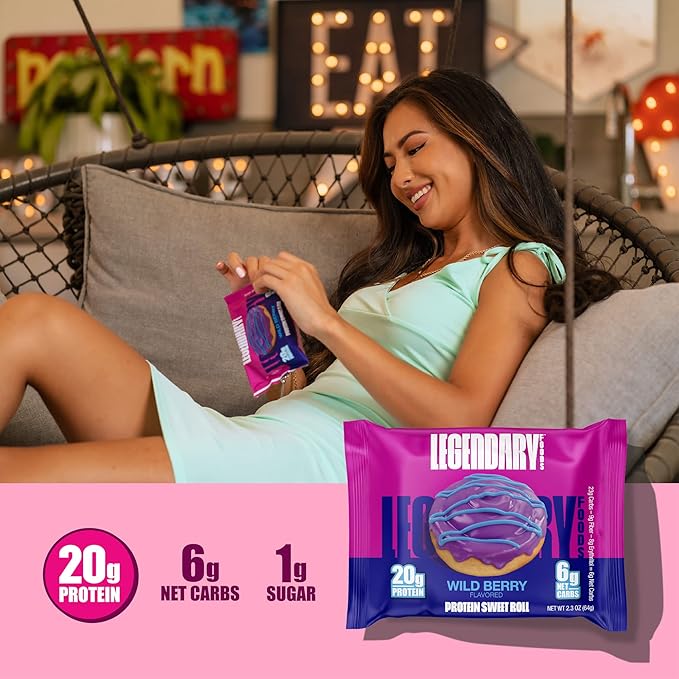Legendary Foods Cinnamon Roll 22g Protein Bars – Gluten-Free, Low Carb Meal Option – Sweet Zero Sugar Snack, Keto-Friendly – 10-Pack High Protein Pre- or Post-Workout Nutrition Bars Wild Berry