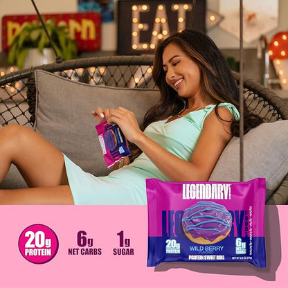 Legendary Foods Cinnamon Roll 22g Protein Bars – Gluten-Free, Low Carb Meal Option – Sweet Zero Sugar Snack, Keto-Friendly – 10-Pack High Protein Pre- or Post-Workout Nutrition Bars Wild Berry