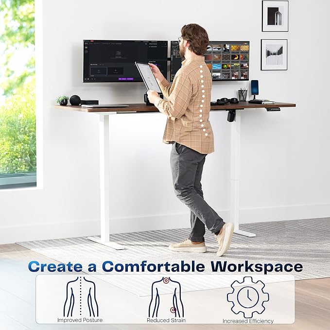 VIVO Large Electric 83 x 30 in Standing Desk, Memory Height Adjustment, 1B Series, Rustic Vintage Brown Top White Frame, DESK-KIT-1W8N