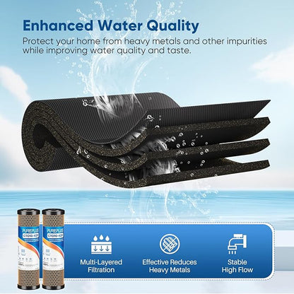 1 Micron 2.5" x 10" Whole House CTO Carbon Water Filter Cartridge Replacement for Under Sink Water Filter System, Dupont WFPFC8002, WFPFC9001, FXWTC, SCWH-5, WHEF-WHWC, WHCF-WHWC, AMZN-SCWH-5, 2Pack