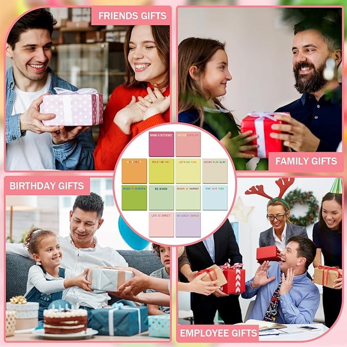 Yinder 24 Pcs Inspirational Sticky Notes Christmas Stocking Stuffers Motivational Sticky Notes Pad Employee Appreciation Gift Bulk for Teacher Nurse Coworker Office 3 x 3'' (Motivational,Macaroon)