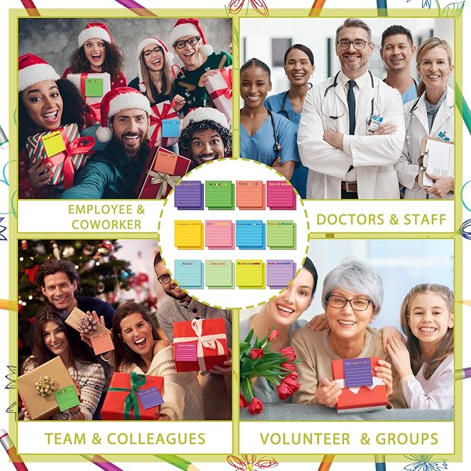 Yinder 24 Pcs Inspirational Sticky Notes Christmas Stocking Stuffers Motivational Sticky Notes Pad Employee Appreciation Gift Bulk for Teacher Nurse Coworker Office 3 x 3'' (Appreciation,Spanish)