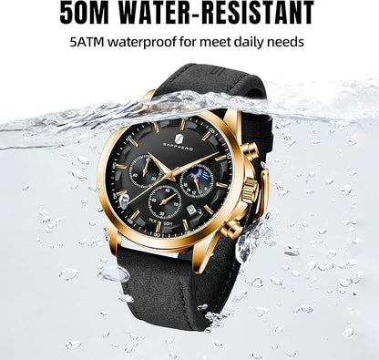 BY BENYAR Mens Watches Analog Quartz Chronograph Waterproof Wrist Watches for Men Fashion Business Work Casual Sport Designer Dress Watch with Calendar Elegant Gifts for Men