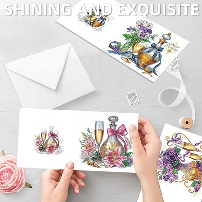 jinglinhh 12pcs Diamond Art Painting Flower Drink Greeting Cards with Envelopes, DIY Card Making Kits for Adults, Diamond Art Postcards Christmas Cards Craft Gifts