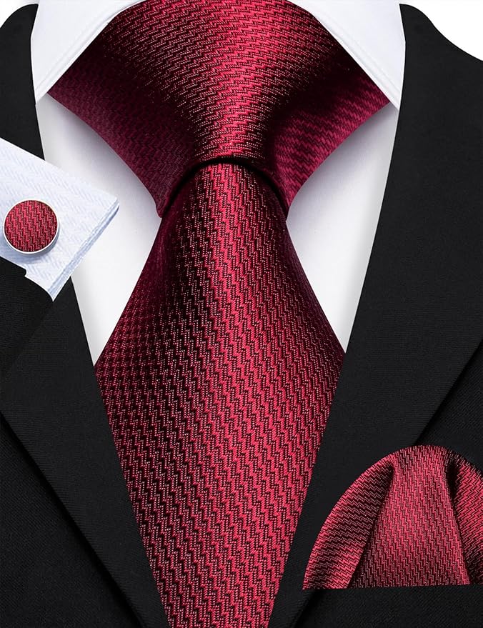 Barry.Wang Tie Sets for Men Silk Solid Necktie Stain Ties Handkerchief Pocket Square Cufflinks Wedding Business Dyed
