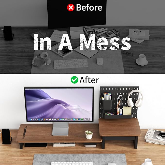 Monitor Stand Riser,Computer Monitor Stand with DIY Pegboard and drawer for Laptop,PC,Computer,Printer,Walnut Finish
