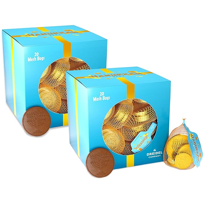 The Dreidel Company Original Hanukkah Chocolate Gelt Gold Coins, Mesh Bags, Made with Premium Belgian Milk Chocolate, Gluten Free, Non-GMO, Kosher Certified (300 Mesh Bags)
