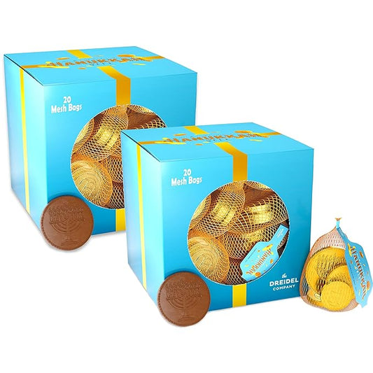 The Dreidel Company Original Hanukkah Chocolate Gelt Gold Coins, Mesh Bags, Made with Premium Belgian Milk Chocolate, Gluten Free, Non-GMO, Kosher Certified (200 Mesh Bags)