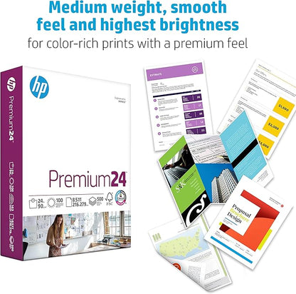 HP Papers | 8.5 x 11 Paper | Premium 24 lb | 10 Ream Case - 5000 Sheets | 100 Bright | Made in USA - FSC Certified | 112400C