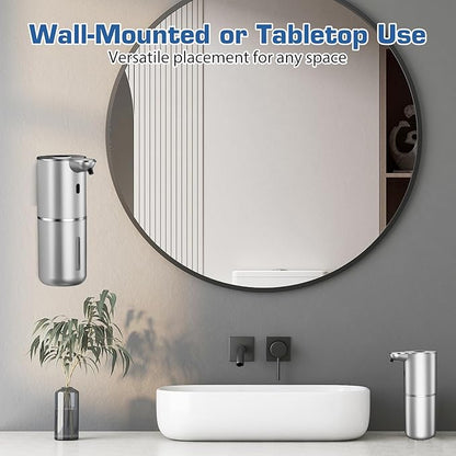 Automatic Foaming Soap Dispenser, LED Display Touchless Foam Hand Soap Dispenser for Bathroom Countertop, Kitchen, 6-Level Adjustable,380ML, Rechargeable (Silver)