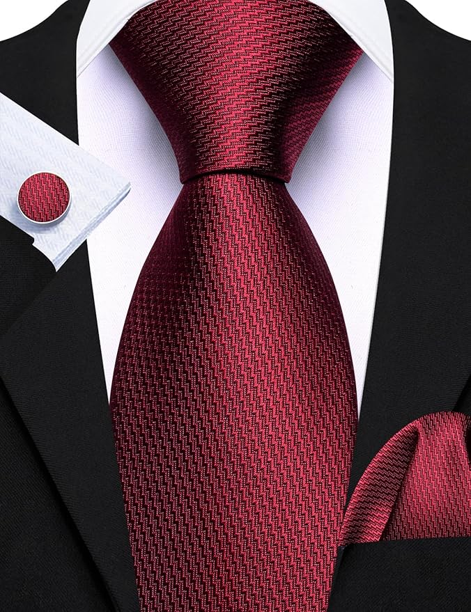 Barry.Wang Tie Sets for Men Silk Solid Necktie Stain Ties Handkerchief Pocket Square Cufflinks Wedding Business Dyed