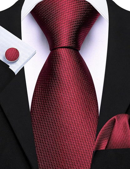 Barry.Wang Tie Sets for Men Silk Solid Necktie Stain Ties Handkerchief Pocket Square Cufflinks Wedding Business Dyed