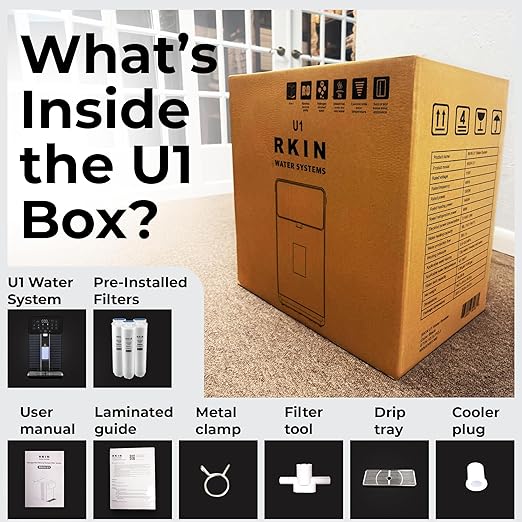RKIN U1 Hot & Cold Alkaline Countertop Reverse Osmosis Water Filter System - 4-in-1 Pre-Assembled Space Saving Hydrogen Enriched Water Dispenser with TDS & Filter Lifespan Monitor