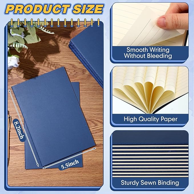 Mimorou 100 Pcs Kraft Notebook Journals 5.5 Inch x 8.3 Inch A5 Softcover Notebooks Bulk for Writing Sketch Office Notepad with 60 Pages 30 Sheets (Multicolor,Lined)(Navy Blue,Lined)