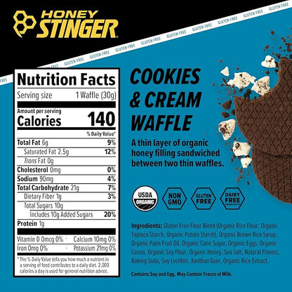 Honey Stinger Organic Gluten Free Cookies & Cream Waffle, Energy Stroopwafel for Exercise, Endurance and Performance, Sports Nutrition for Home & Gym, Pre & During Workout, 16 Waffles, 16.96 Ounce