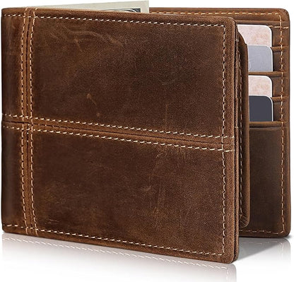Mens Wallet Bifold Genuine Leather RFID Blocking Wallet for Men with 2 ID Windows 12 Card Holders 2 cash pockets 1 Gift Box
