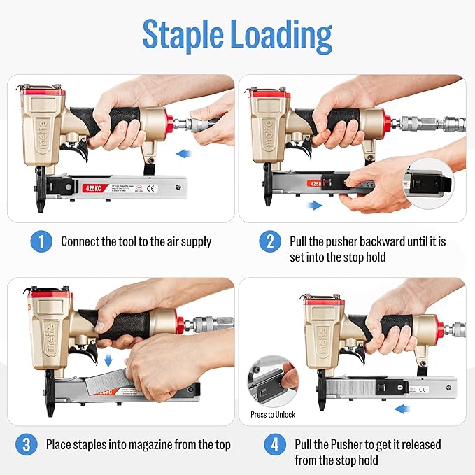 meite 425KC Narrow Crown Stapler, Fits 18 Gauge 1/4" Crown 1/2" to 1" Staples, with Safety Trigger, Heavy Duty Staple Gun for Wood, Furniture, Fabric, Leather, DIY & Professional Use