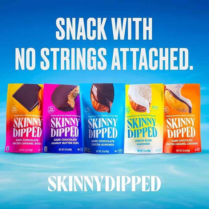 SkinnyDipped Dark Chocolate Cocoa Almonds, 1lb Bag, Healthy Snack, Plant Protein, Gluten Free, Pack of 1